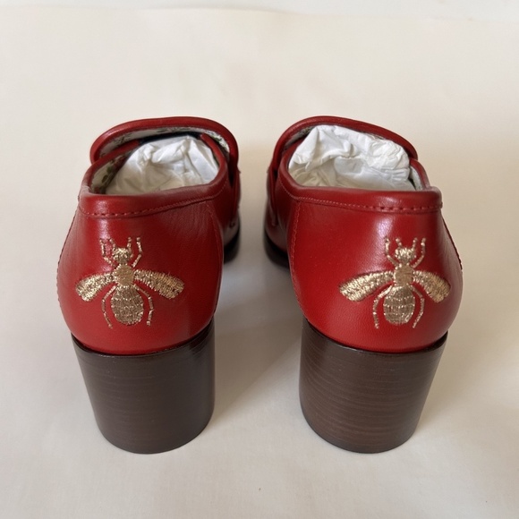 GUCCI Women's Red Leather Heeled Horsebit Loafers Size 8.5 (US) NIB 475657 - Picture 5 of 9